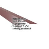 Nokstuk plat Wijnrood (RAL 3005) met ingebedde productgegevens over materiaal, dikte en coating