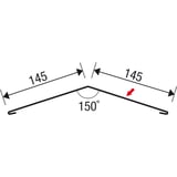 Technische tekening nokvorst plat met afmetingen 145 mm en hoek 150 graden