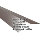 Nokvorst plat, Sepiabruin, met ingebedde specificaties voor materiaal, dikte en coating