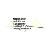 Nokvorst vlak, Grijswit RAL 9002, met ingebedde specificaties voor materiaal, dikte en coating