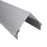 Nokprofiel van blank aluminium, schuin van bovenaf gefotografeerd, met zichtbare bevestigingsklemmen