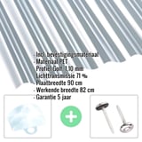 PET golfplaat 76/18, 1,10 mm, helder, met productgegevens en bevestigingsmateriaal