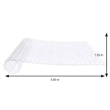 PET golfplaat 76/18, 1,00 mm, lichtblauw getint, opgerold, met afmetingen 1,25 m lengte en 5,00 m breedte