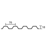 Technische tekening van het damwandprofiel 76/18 met afmetingen van 76 mm golfbreedte en 18 mm hoogte