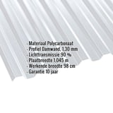 Polycarbonaat damwandplaat | 76/18 | 1,30 mm | Helder | 3,00 m