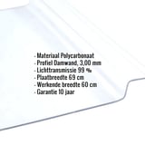 Polycarbonaat lichtplaat helder, 3,00 mm, met ingebedde productgegevens