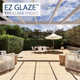 Terrasoverkapping met heldere polycarbonaat lichtplaten, EZ GLAZE logo