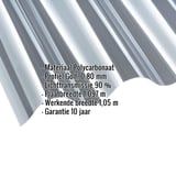 Polycarbonaat golfplaat 177/51, helder, 0,80 mm, met ingebedde productgegevens