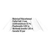 Infographic: Kerngegevens van de opaal polycarbonaat lichtplaat met 6 mm dikte en golfprofiel