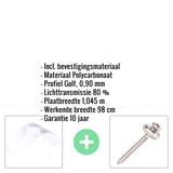 Polycarbonaat golfplaat opaal wit met bevestigingsmateriaal en ingebedde productdetails