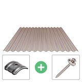 Polycarbonaat golfplaat 76/18, 2,80 mm, brons, met kalot en schroef
