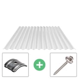 Polycarbonaat golfplaat 76/18, 2,80 mm, helder, met bevestigingsmateriaal: afstandhouder en schroef