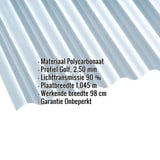 Polycarbonaat golfplaat 76/18, 2,50 mm, helder, met ingebedde productgegevens