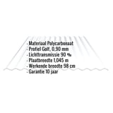 Polycarbonaat golfplaat 76/18, 0,90 mm, helder, met ingebouwde specificaties
