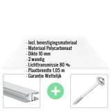 Polycarbonaat dubbelwandige plaat 10 mm helder met ingebedde specificaties en bevestigingsmateriaal