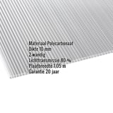 Polycarbonaat kanaalplaat 10 mm, helder, met ingebouwde specificaties