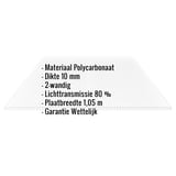 Polycarbonaat kanaalplaat 10 mm, helder, met ingebouwde specificaties