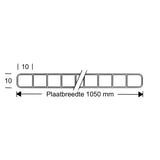 Technische tekening van de 10 mm polycarbonaat dubbelwandige plaat met breedte 1050 mm en dikte 10 mm