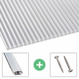 Polycarbonaat kanaalplaat 16 mm, helder, met aluminium profiel en twee schroeven als accessoire