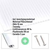 Polycarbonaat kanaalplaat | 16 mm | Profiel A1 | Voordeelpakket | Plaatbreedte 98 cm | Opaal wit | Blueline | Breedte 3,08 m | Lengte 7,00 m