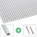 Polycarbonaat kanaalplaat 16 mm, helder, met aluminium profiel en twee schroeven als accessoires