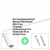Polycarbonaat kanaalplaat | 16 mm | Profiel A1 | Voordeelpakket | Plaatbreedte 98 cm | Opaal wit | X-Structuur | Breedte 9,13 m | Lengte 2,00 m