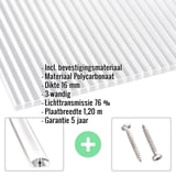 Polycarbonaat kanaalplaat | 16 mm | Profiel A4 | Voordeelpakket | Plaatbreedte 1,20 m | Helder | Blueline | Breedte 9,90 m | Lengte 2,00 m