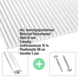Polycarbonaat kanaalplaat | 16 mm | Profiel A4 | Voordeelpakket | Plaatbreedte 98 cm | Helder | Blueline | Breedte 7,12 m | Lengte 2,00 m