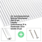 Helder polycarbonaat kanaalplaat 16 mm met ingebouwde specificaties en accessoires