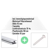 Polycarbonaat kanaalplaat | 16 mm | Profiel DUO | Voordeelpakket | Plaatbreedte 98 cm | Helder | Breedte 3,09 m | Lengte 2,50 m