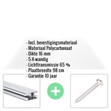 Polycarbonaat kanaalplaat | 16 mm | Profiel DUO | Voordeelpakket | Plaatbreedte 98 cm | Helder | X-Structuur | Breedte 3,09 m | Lengte 3,00 m