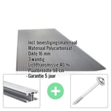 Polycarbonaat kanaalplaat 16 mm antraciet met ingebedde productdetails en montageaccessoires