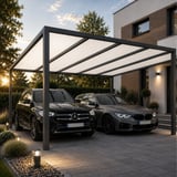Carport met opaal witte polycarbonaat kanaalplaten 16 mm en donkergrijze aluminium constructie