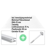 Polycarbonaat kanaalplaat | 16 mm | Profiel Mendig | Voordeelpakket | Plaatbreedte 98 cm | Helder | Breedte 3,09 m | Lengte 4,00 m