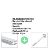 Polycarbonaat kanaalplaat | 16 mm | Profiel Mendig | Voordeelpakket | Plaatbreedte 98 cm | Opaal wit | Breedte 3,09 m | Lengte 4,50 m