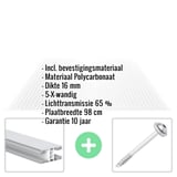 Polycarbonaat kanaalplaat | 16 mm | Profiel Mendig | Voordeelpakket | Plaatbreedte 98 cm | Helder | X-Structuur | Breedte 3,09 m | Lengte 2,50 m