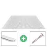 Polycarbonaat kanaalplaat 16 mm helder met Zevener sponning, plus aluminium profiel en schroef