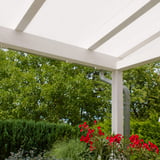 Opaal witte polycarbonaat kanaalplaten 16 mm als terrasoverkapping met dakgoot
