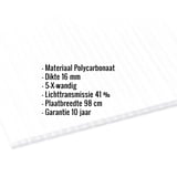Polycarbonaat kanaalplaat | 16 mm | Breedte 98 cm | Opaal wit | X-Structuur | 3,00 m