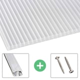 Helder polycarbonaat kanaalplaat 25 mm met 7 kamers, inclusief aluminium profiel en schroeven
