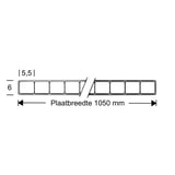 Technische tekening van polycarbonaat dubbelwandige plaat 6 mm, met breedte 1050 mm