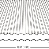 Technische tekening van de Stabipol golfplaat met profielmaten 76 mm en 18 mm, breedte 1200 (1140) mm