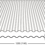Stabipol lichtplaat polyester golf 76/18, technische tekening met afmetingen 1200x1140 mm