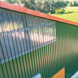 PVC damwandplaat, 1,40 mm, helder, licht blauw getint, als lichtstrook in een groene wandbekleding gemonteerd