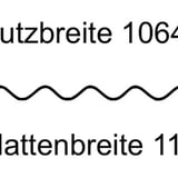 Technische tekening van de PVC golfplaat 76/18 met nuttige breedte 1064 mm en plaatbreedte 1120 mm