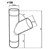 Technische tekening regenpijp T-stuk 60 graden met afmetingen: diameter 100 mm, hoogte 333 mm