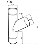 Technische tekening regenpijpafvoer 60 graden met afmetingen en hoeken, diameter 120 mm