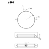 Technische tekening van een regenpijpbeugel met diameter Ø 100 en schroefmaten M8 en M6