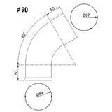 Technische tekening van een afvoerbuisbocht met diameter 90 mm en hoek van 60 graden