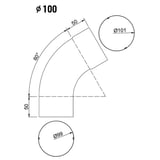 Technische tekening van een fallrohrausloop met diameter Ø 100 mm en 60 graden bocht
